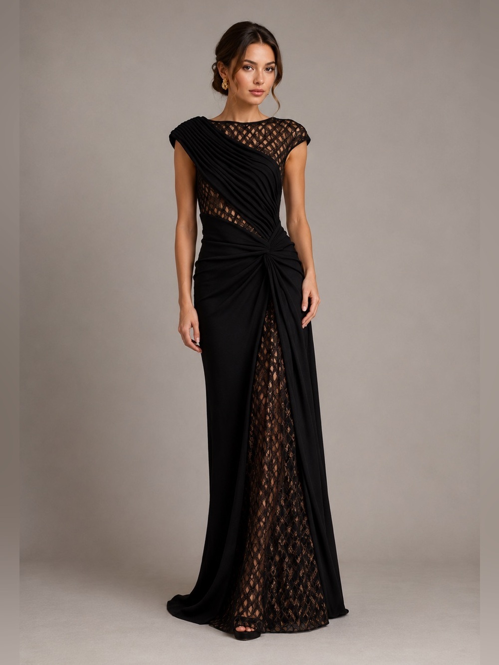 Tadashi Shoji Jetta Peek-A-Boo Illusion Gown Size S B1886